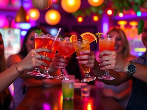 Friends celebrating with drinks